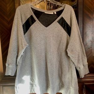 Sweatshirt Top with Perforated Leather Inset